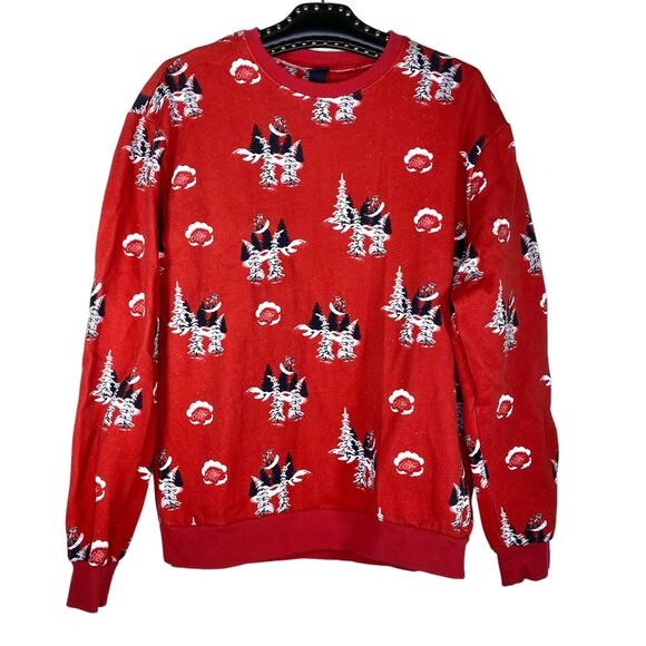 H&M Red Christmas Sweatshirt with Snowboarding Santas Medium NWOT - Picture 1 of 9